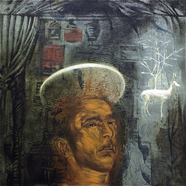 ‘St Jerome considers the Fate of Animals’. 183cm x 183cm. Oil on Board. Signed. POA