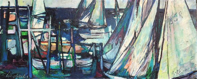 'Harbour Scene' (1968) 52cm x 124cm. Oil on Canvas. Signed. SOLD.