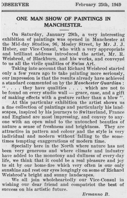 'Observer' review of Richard Weisbrod solo show at Mid-Day Studios 1949.