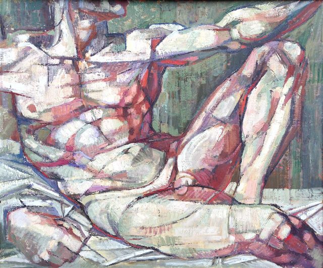 'Nude Male' (After Michelangelo). Oil on Board. 51cm x 61cm. POA
