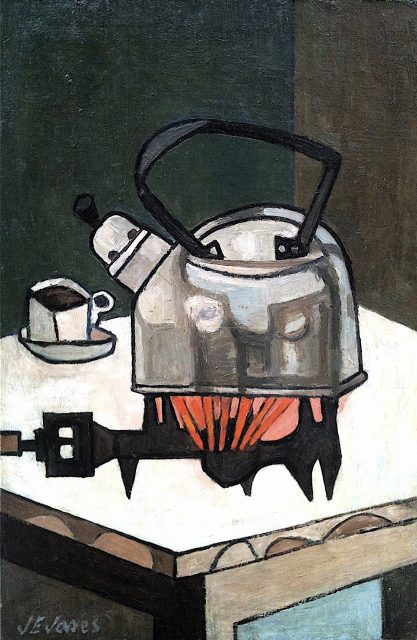'Kettle on Stove'. Oil on Canvas on Board. 76cm x 51cm. Signed. POA