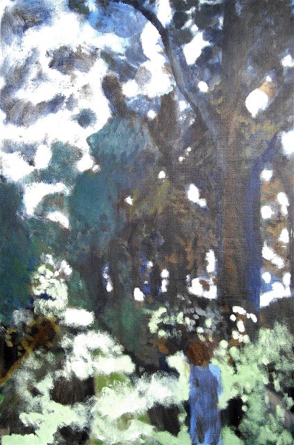 'Walking in Woods' (2010). Oil on Canvas. 101cm x152cm. Signed verso. SOLD.