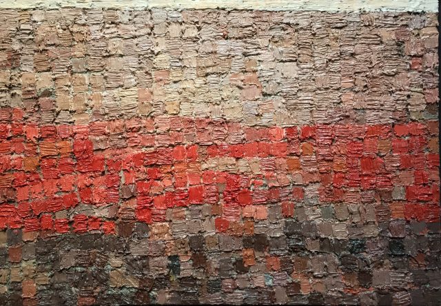 'Red Roofs, Grey Light'. Oil on Board. 36cm x 52cm. POA