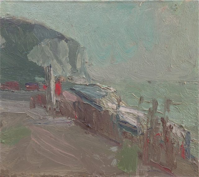 'Walking by the Cliff' (1986). Oil on Canvas. 35cm x 40cm. POA