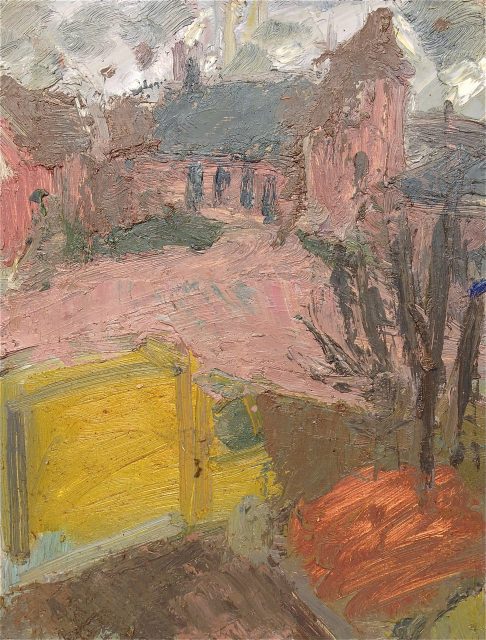 'Blenheim Church with Yellow Van' (1994). Oil on Board. 46cm x 35cm. POA