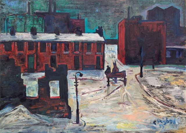 'Lancashire Industrial Snow Scene.' (1955). Oil on Board. 55cm x 75cm. As illustrated in 'A Northern School Revisited' by Peter Davies. POA