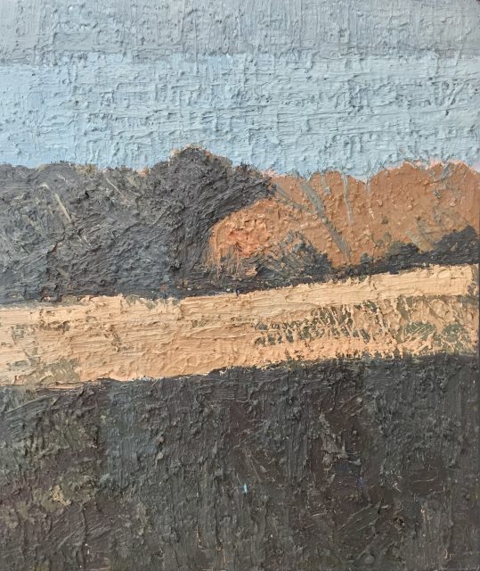 'Landscape - Evening Sun'. Oil on Board. 34cm x 29cm. POA