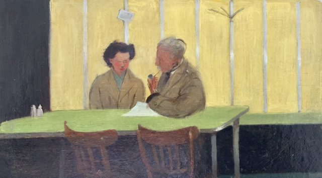 'A Quiet Conversation'. 18cm x 30.5cm. Oil on Panel. POA