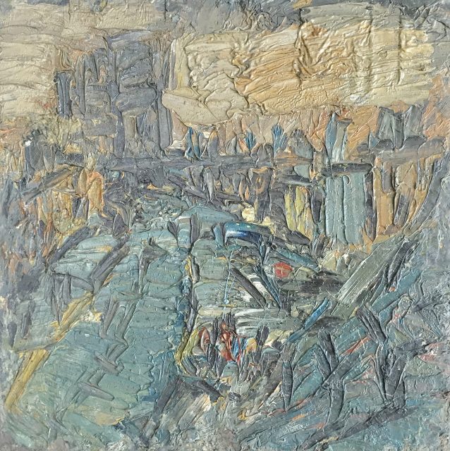 'City Landscape' (1972). Oil on Board. 46cm x 46cm. SOLD