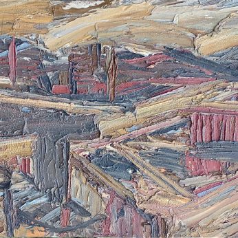 'Roof Tops from St. Martins' (1966). Oil on Board. 56cm x 106cm. POA