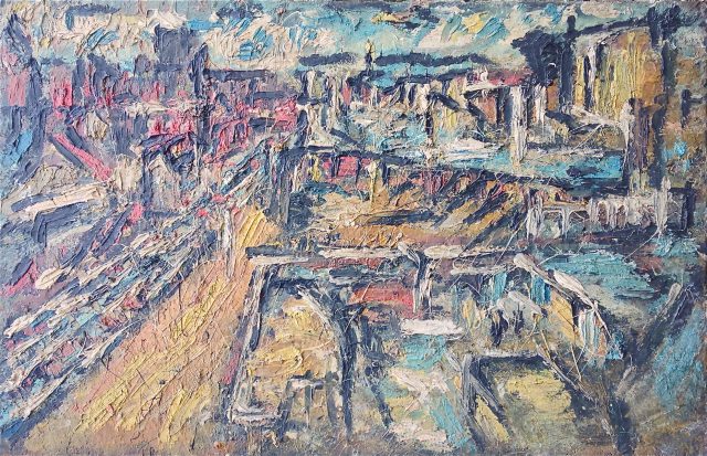 'Dalston Junction' (1973). Oil on Board. 60cm x 91cm. SOLD