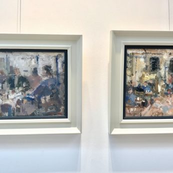 'Morning Papers - Brucciani’s Cafe' (2016) & 'Shopping Break - Brucciani’s Cafe' (2016). Both SOLD.
