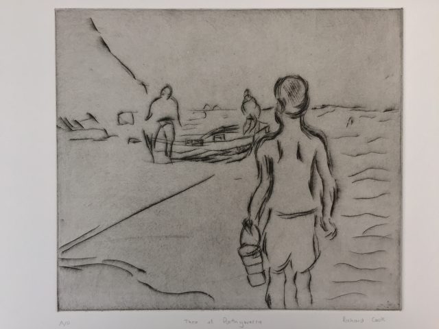 'Theo at Porthgwarra'. Drypoint Etching. Artist's Proof. 20cm x 22cm. Framed behind Clarity non-reflective glass. POA