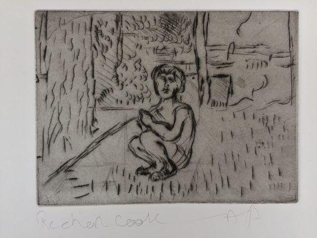 'Theo'. Drypoint Etching. Artist's Proof. 12cm x 17cm. Framed behind Clarity non-reflective glass. POA