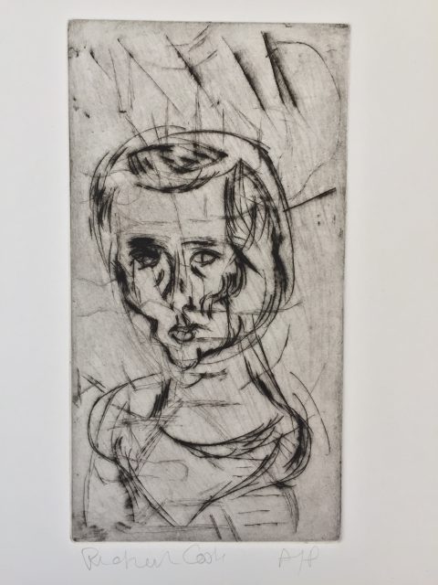 'Self Portrait'. Drypoint Etching. Artist's Proof. 13cm x 14cm. Framed behind Clarity non-reflective glass. POA