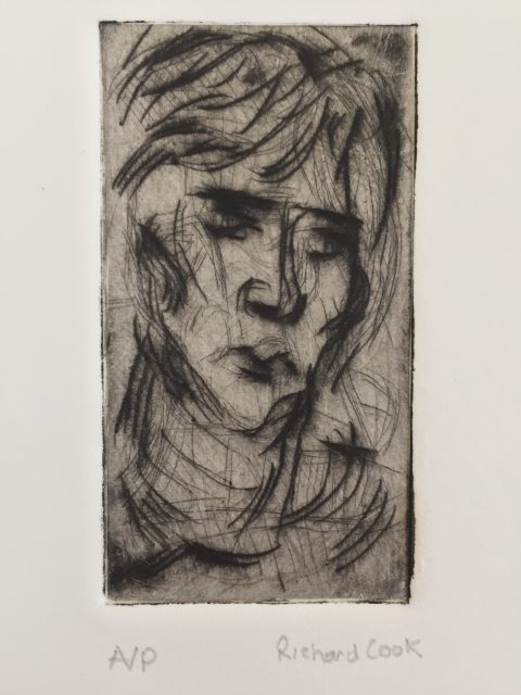 'Portrait'. Drypoint Etching. Artist's Proof. 7cm x 4cm. Framed behind Clarity non-reflective glass. POA