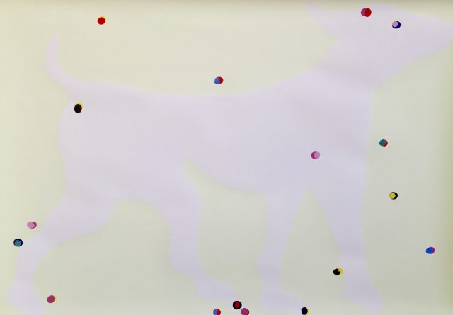 'Ghost Dog' (2001). 17 dot version. 70cm x 100cm. Colour serigraph with fluorescent (night-glow) printer's ink and acrylic on vellum. Signed verso. Individually hand finished. POA